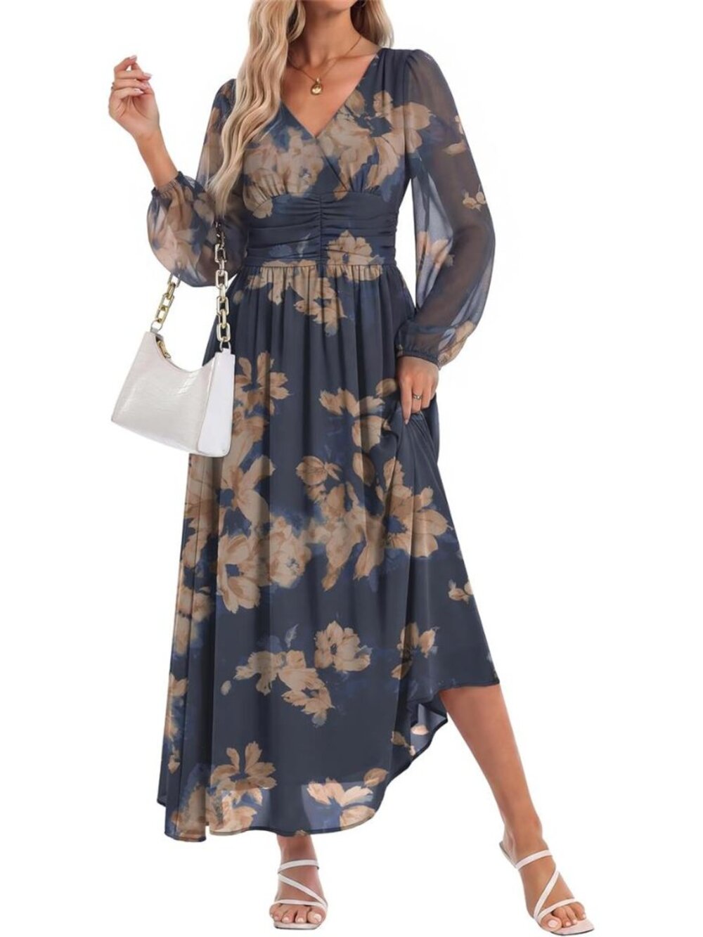 Women's Floral Maxi Dress Long Sleeve Wedding Guest Dresses